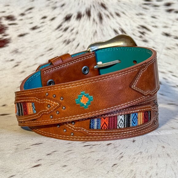 NEW Women's Aztec Inlay Embroidered Western Belt (Medium) - Picture 2 of 2